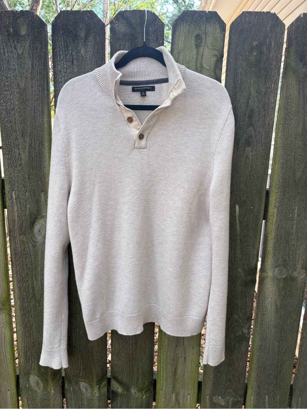 Banana Republic Men’s Long Sleeve Cream Button Knit Sweater